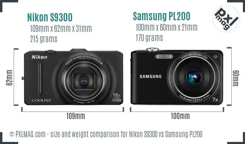 Nikon S9300 vs Samsung PL200 size comparison