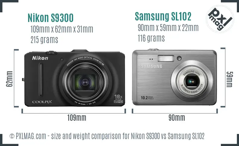 Nikon S9300 vs Samsung SL102 size comparison Nikon S9300 vs Samsung SL102 size comparison
