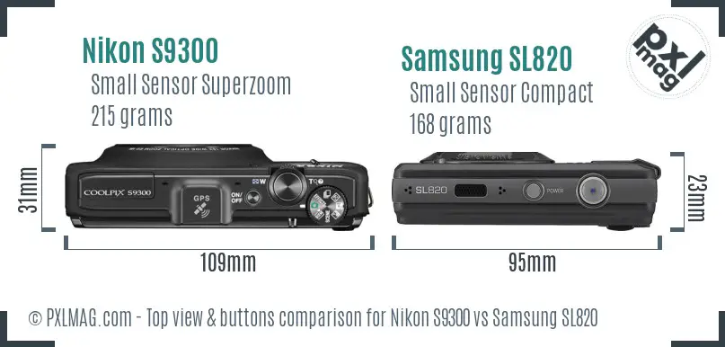 Nikon S9300 vs Samsung SL820 top view buttons comparison Nikon S9300 vs Samsung SL820 top view buttons comparison