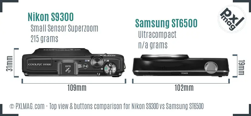 Nikon S9300 vs Samsung ST6500 top view buttons comparison