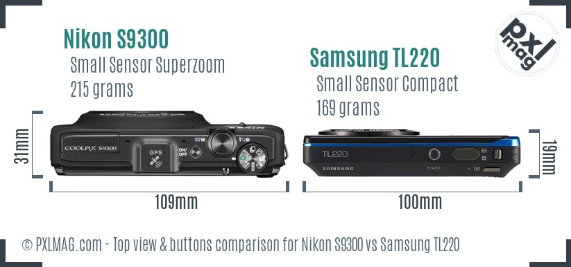 Nikon S9300 vs Samsung TL220 top view buttons comparison