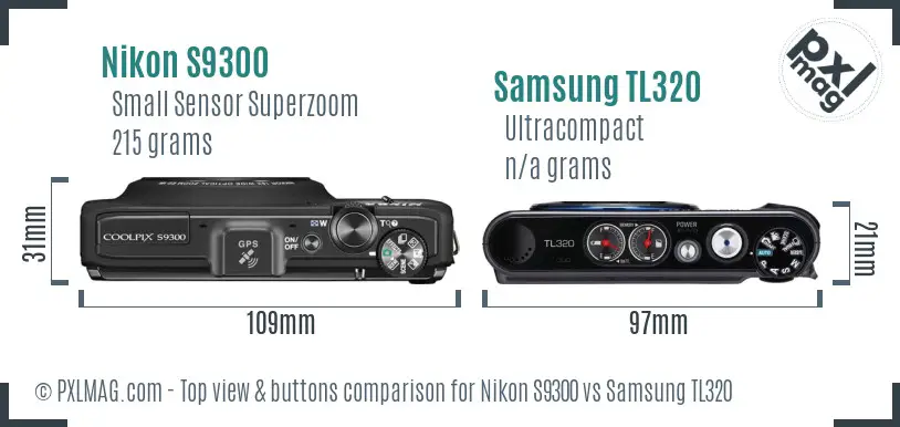 Nikon S9300 vs Samsung TL320 top view buttons comparison