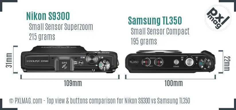 Nikon S9300 vs Samsung TL350 top view buttons comparison