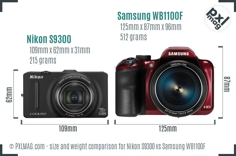 Nikon S9300 vs Samsung WB1100F size comparison Nikon S9300 vs Samsung WB1100F size comparison