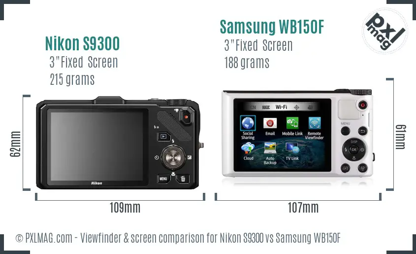 Nikon S9300 vs Samsung WB150F Screen and Viewfinder comparison