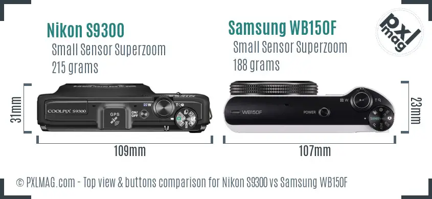 Nikon S9300 vs Samsung WB150F top view buttons comparison