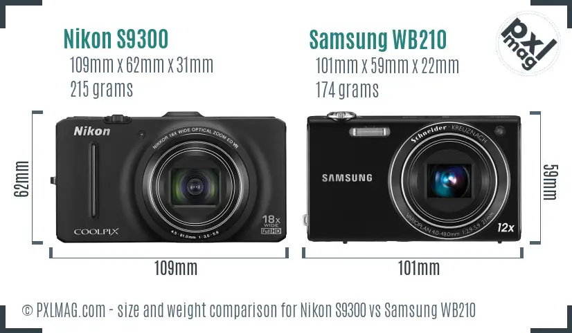 Nikon S9300 vs Samsung WB210 size comparison