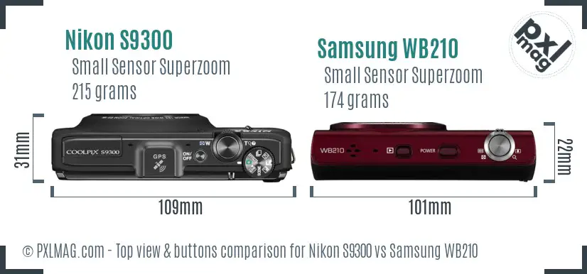 Nikon S9300 vs Samsung WB210 top view buttons comparison