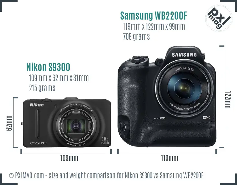 Nikon S9300 vs Samsung WB2200F size comparison