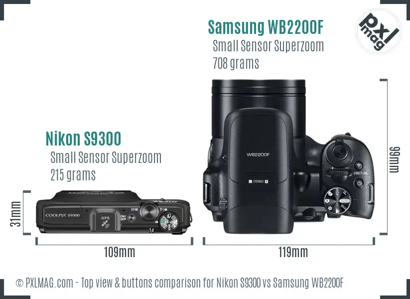 Nikon S9300 vs Samsung WB2200F top view buttons comparison