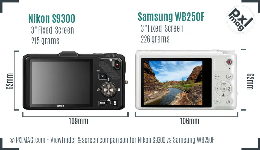Nikon S9300 vs Samsung WB250F Screen and Viewfinder comparison