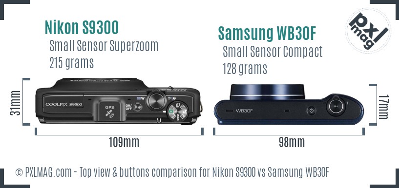 Nikon S9300 vs Samsung WB30F top view buttons comparison