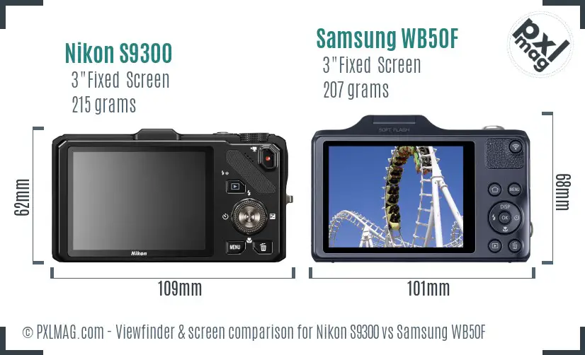 Nikon S9300 vs Samsung WB50F Screen and Viewfinder comparison