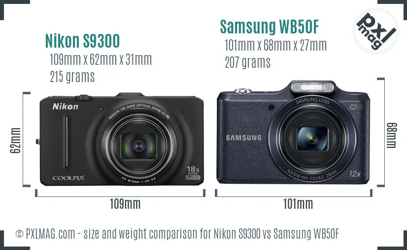 Nikon S9300 vs Samsung WB50F size comparison