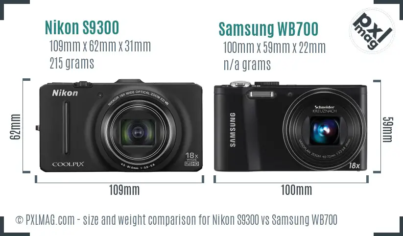 Nikon S9300 vs Samsung WB700 size comparison