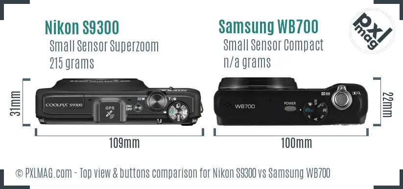 Nikon S9300 vs Samsung WB700 top view buttons comparison