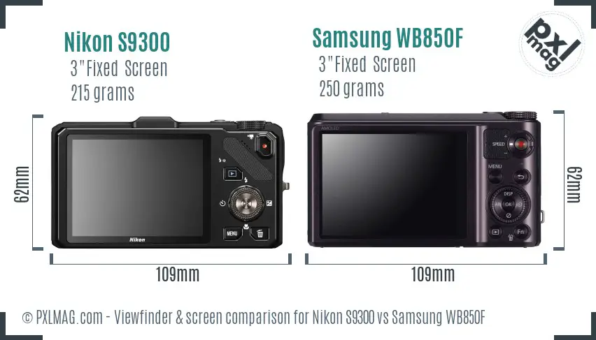 Nikon S9300 vs Samsung WB850F Screen and Viewfinder comparison