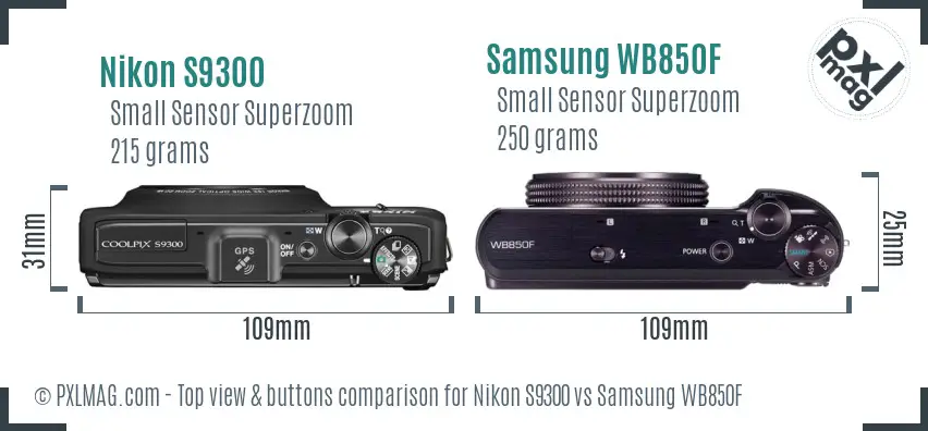 Nikon S9300 vs Samsung WB850F top view buttons comparison
