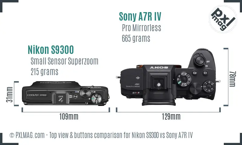 Nikon S9300 vs Sony A7R IV top view buttons comparison