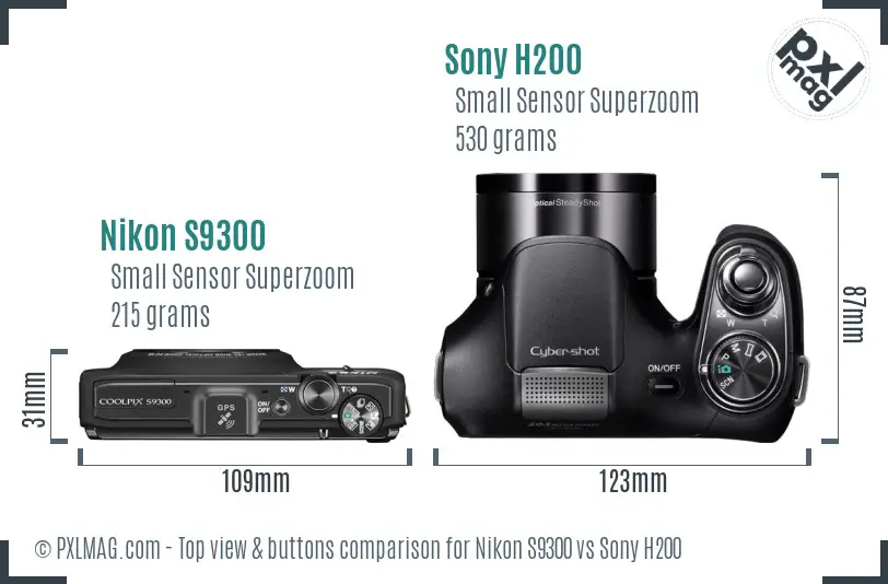 Nikon S9300 vs Sony H200 top view buttons comparison