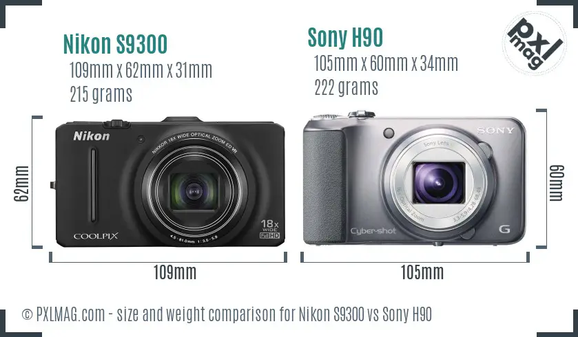 Nikon S9300 vs Sony H90 size comparison Nikon S9300 vs Sony H90 size comparison