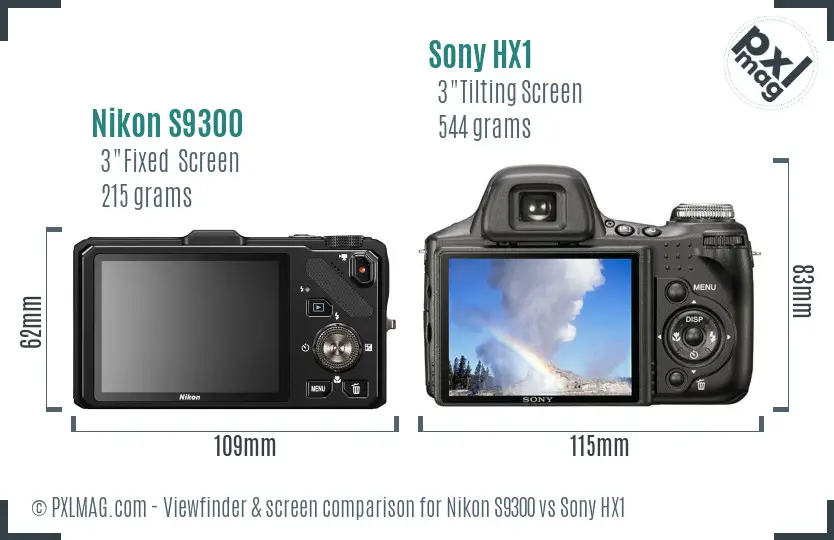 Nikon S9300 vs Sony HX1 Screen and Viewfinder comparison