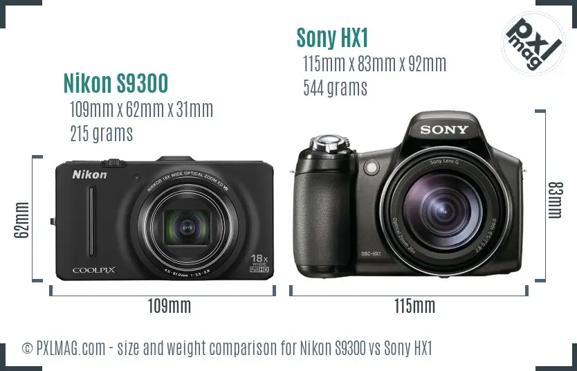 Nikon S9300 vs Sony HX1 size comparison