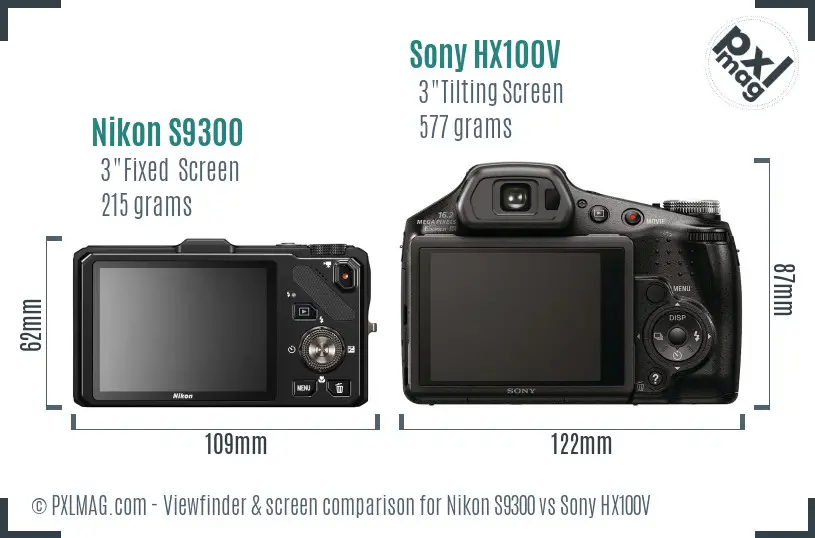 Nikon S9300 vs Sony HX100V Screen and Viewfinder comparison