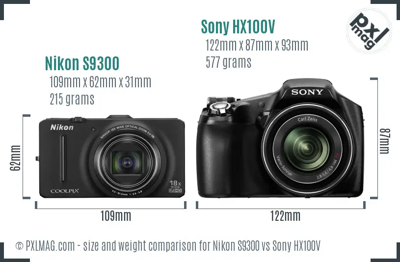 Nikon S9300 vs Sony HX100V size comparison