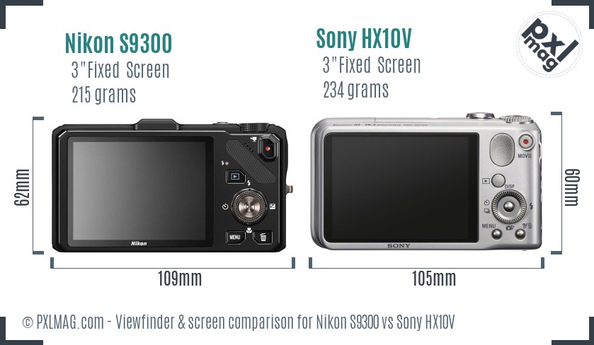 Nikon S9300 vs Sony HX10V Screen and Viewfinder comparison