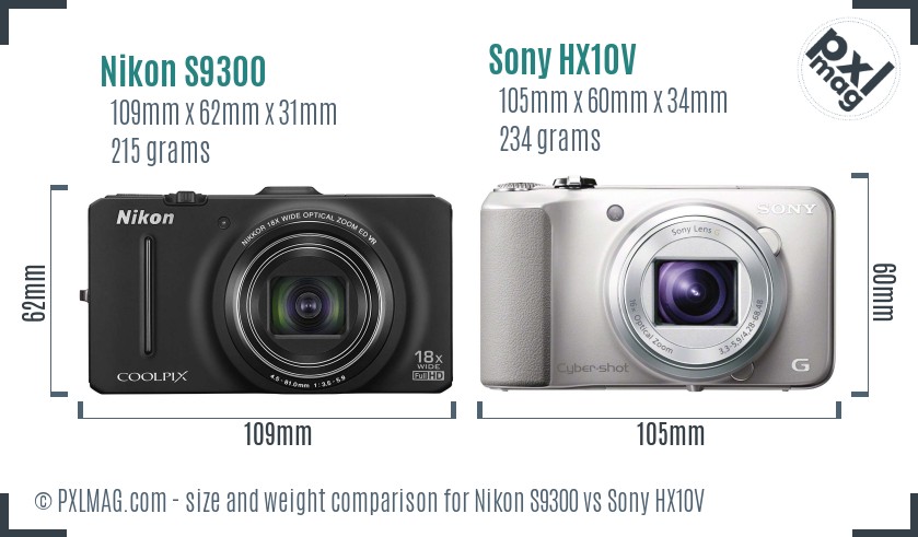 Nikon S9300 vs Sony HX10V size comparison Nikon S9300 vs Sony HX10V size comparison