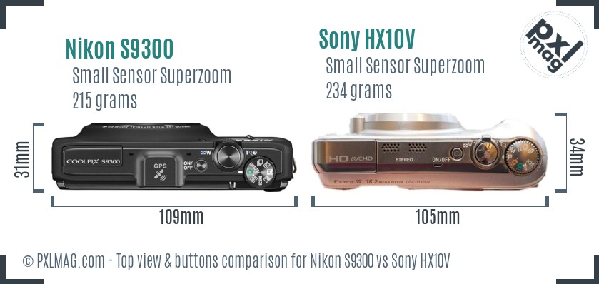 Nikon S9300 vs Sony HX10V top view buttons comparison