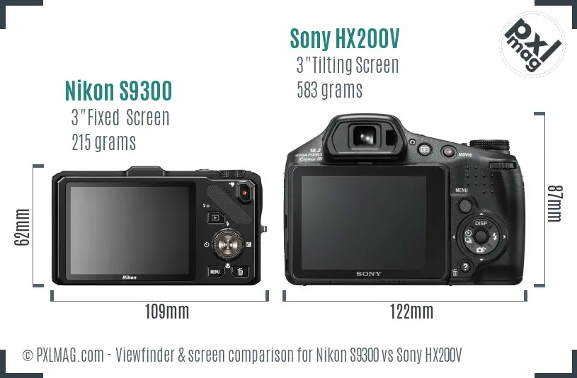 Nikon S9300 vs Sony HX200V Screen and Viewfinder comparison