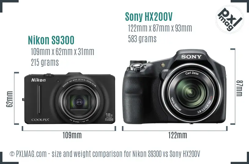 Nikon S9300 vs Sony HX200V size comparison