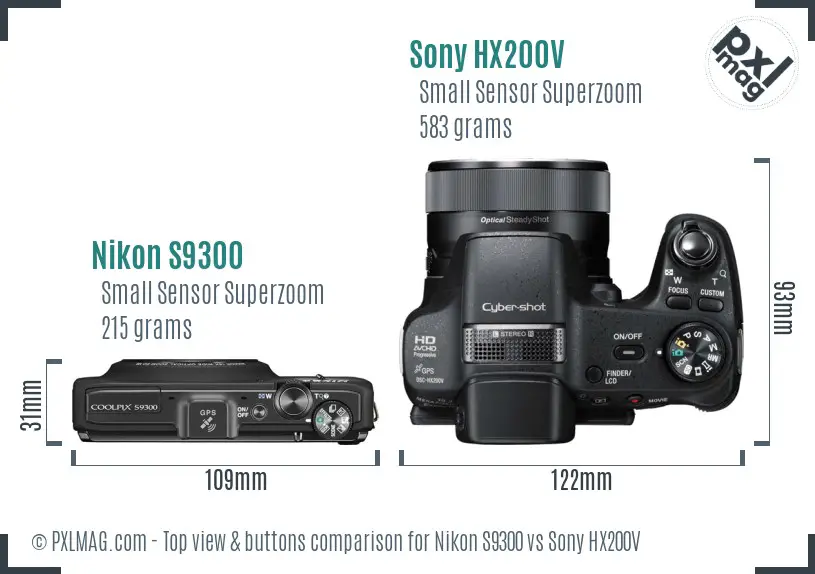 Nikon S9300 vs Sony HX200V top view buttons comparison