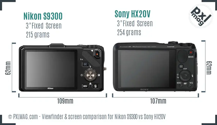 Nikon S9300 vs Sony HX20V Screen and Viewfinder comparison