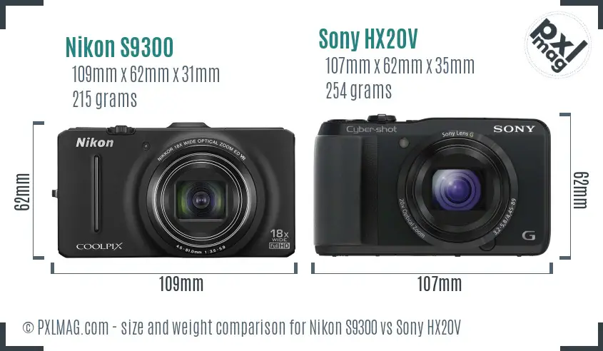 Nikon S9300 vs Sony HX20V size comparison Nikon S9300 vs Sony HX20V size comparison