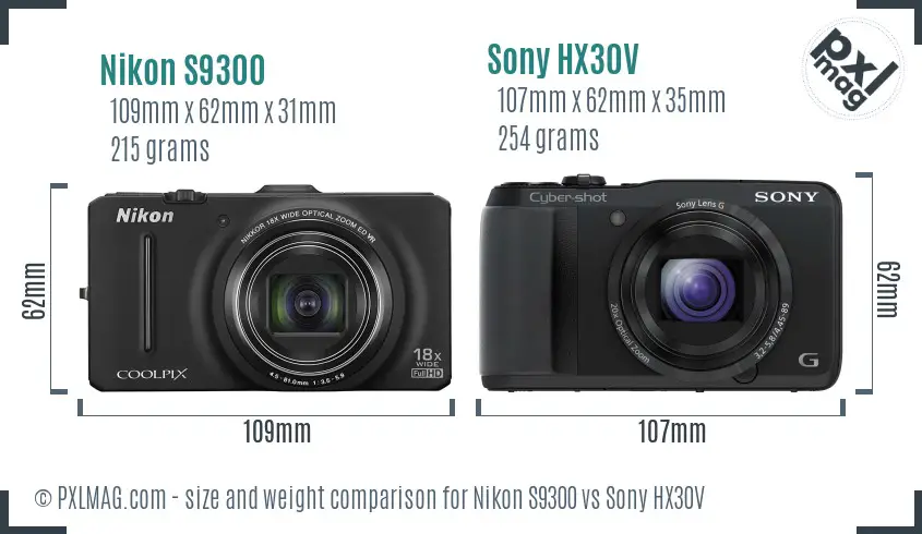 Nikon S9300 vs Sony HX30V size comparison Nikon S9300 vs Sony HX30V size comparison