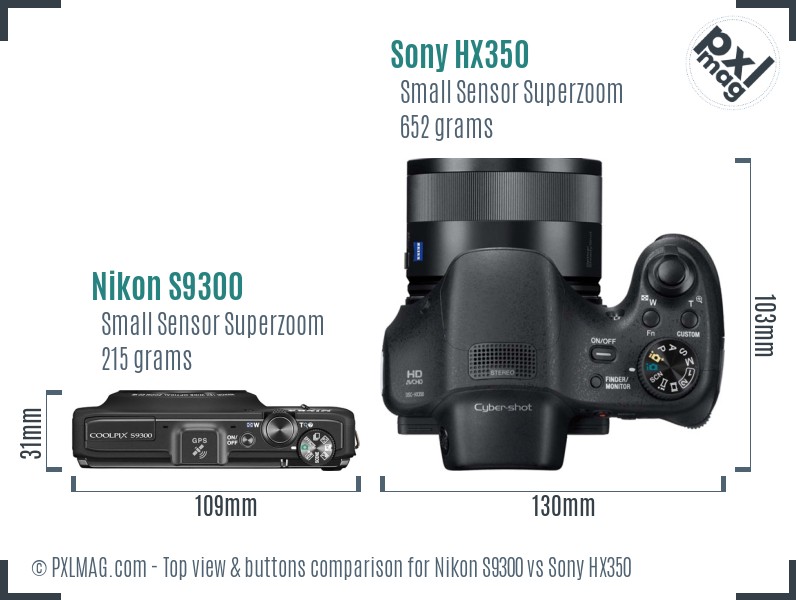 Nikon S9300 vs Sony HX350 top view buttons comparison