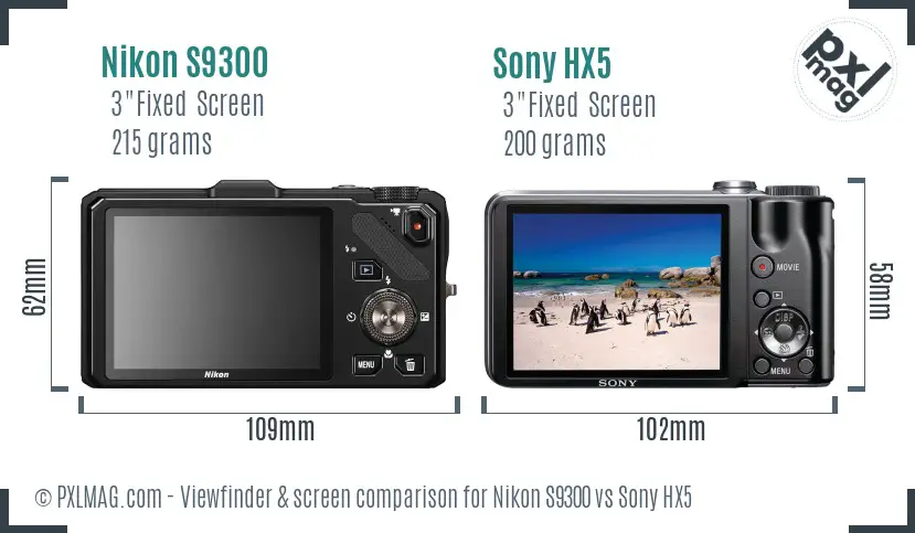 Nikon S9300 vs Sony HX5 Screen and Viewfinder comparison