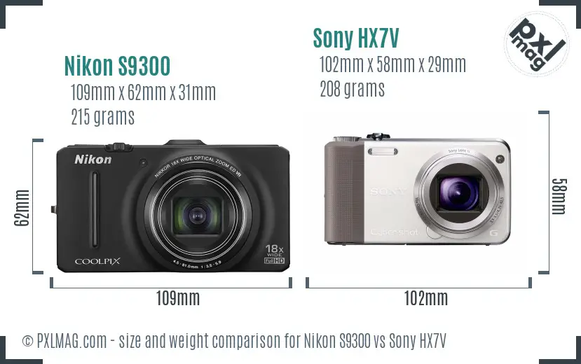 Nikon S9300 vs Sony HX7V size comparison Nikon S9300 vs Sony HX7V size comparison