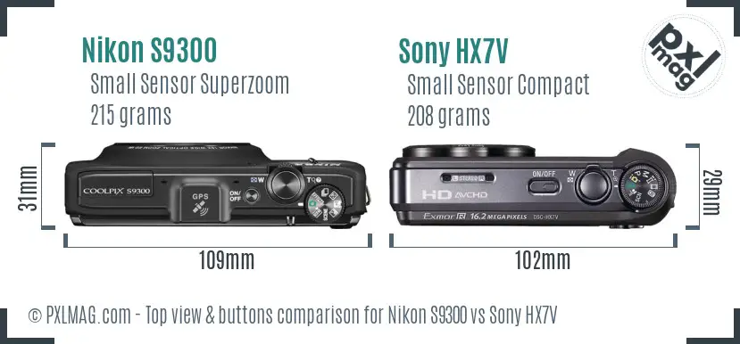 Nikon S9300 vs Sony HX7V top view buttons comparison Nikon S9300 vs Sony HX7V top view buttons comparison