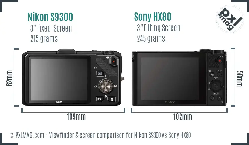 Nikon S9300 vs Sony HX80 Screen and Viewfinder comparison