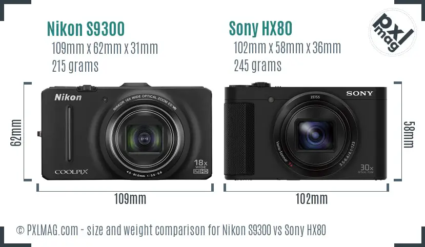 Nikon S9300 vs Sony HX80 size comparison