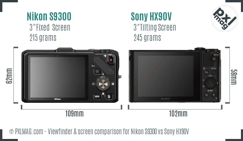 Nikon S9300 vs Sony HX90V Screen and Viewfinder comparison