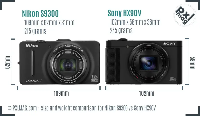 Nikon S9300 vs Sony HX90V size comparison