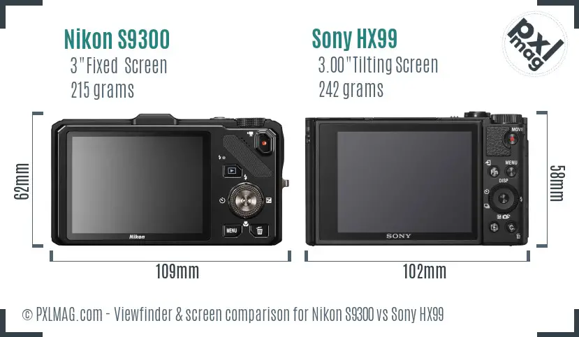 Nikon S9300 vs Sony HX99 Screen and Viewfinder comparison