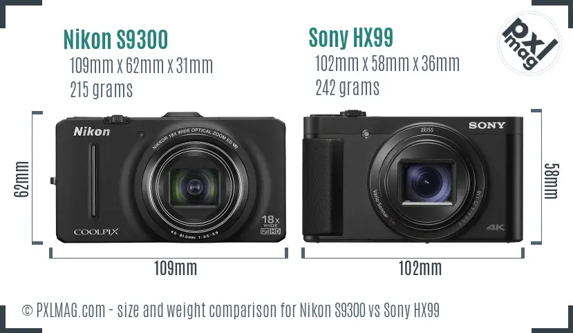 Nikon S9300 vs Sony HX99 size comparison