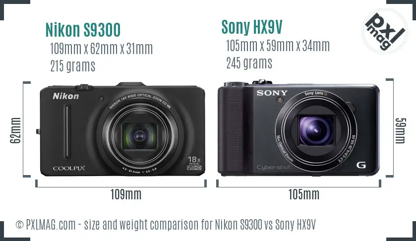 Nikon S9300 vs Sony HX9V size comparison