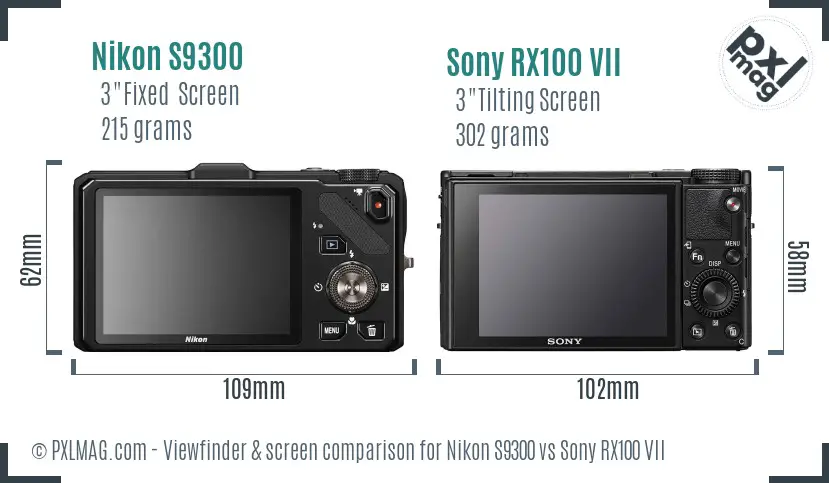 Nikon S9300 vs Sony RX100 VII Screen and Viewfinder comparison